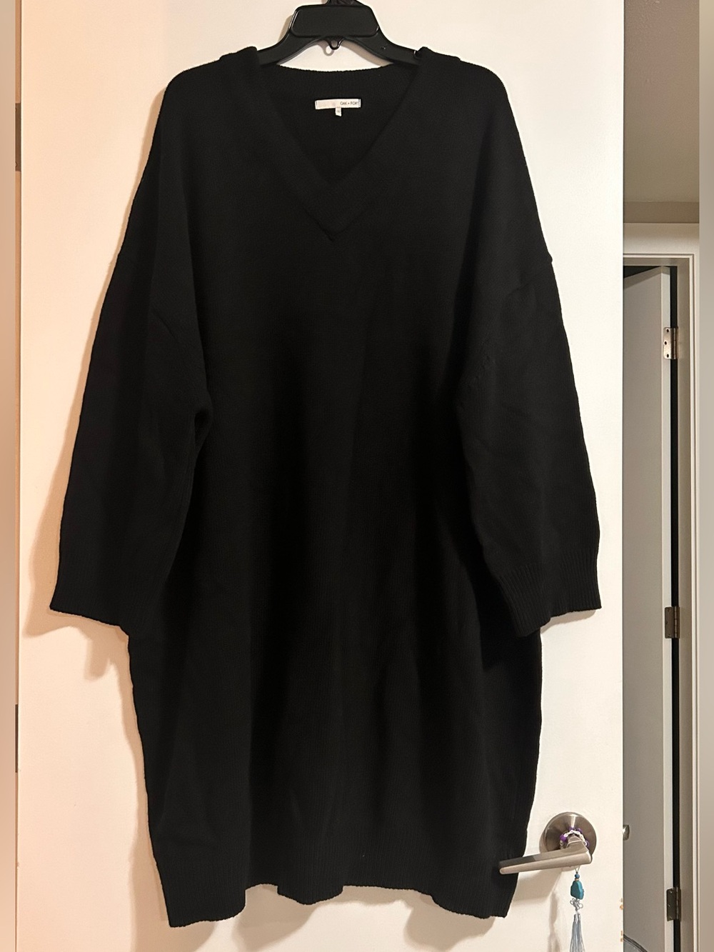 OAK + FORT Black V-Neck Wool Dress oversized M